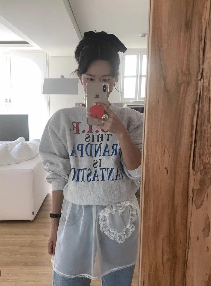 速发设计感蕾丝纱蝴结珍珠爱心围裙系带网蝶半身短裙