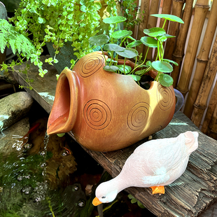 速发古法养鱼水循环滤过流水罐子祥云纹理罐子摆件水缸造景装 饰流