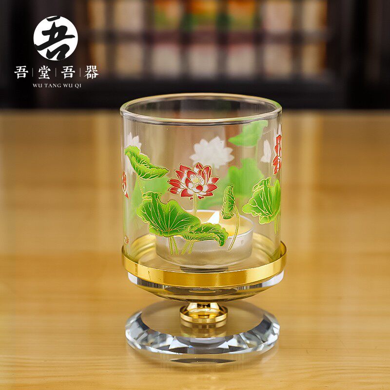 速发水晶莲风心经酥油灯灯盏灯座台座防灯罩佛前供佛花架家用烛台