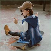 上衣 中大童背心洋气连帽外套开衫 女童牛仔马甲外穿春秋装 2024新款