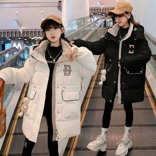 女童中长款羽绒棉服2024新款洋气儿童时髦外套中大童冬季时尚棉袄