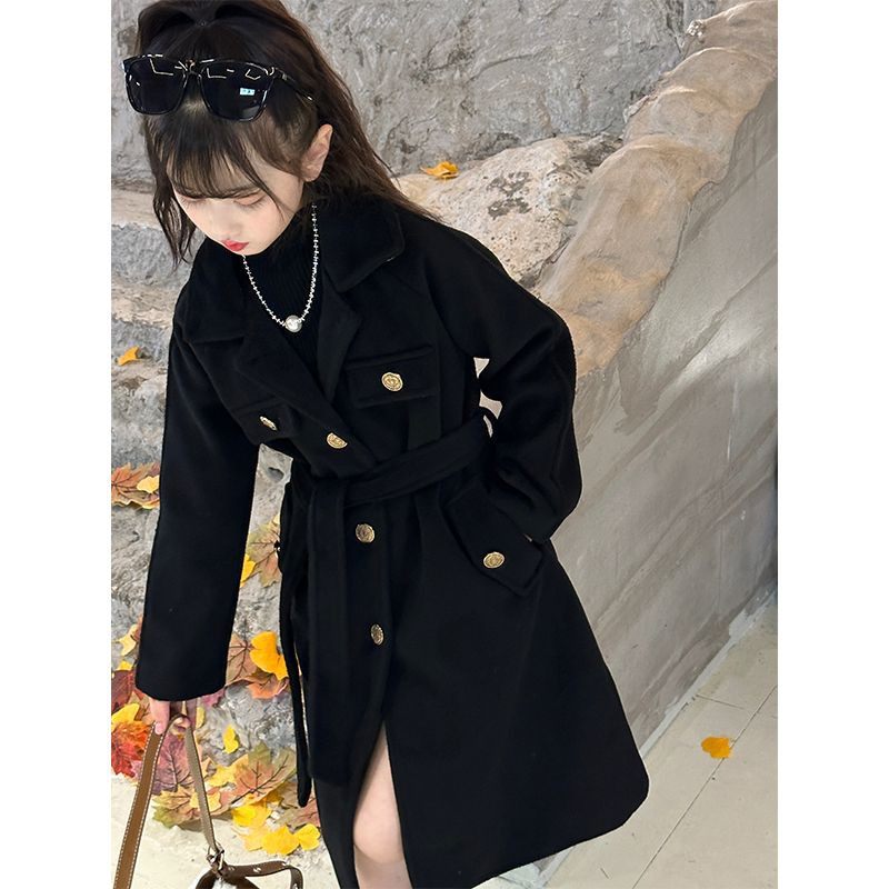 女童冬季新款网红赫本风毛呢外套中长款洋气加厚韩系秋冬呢子大衣