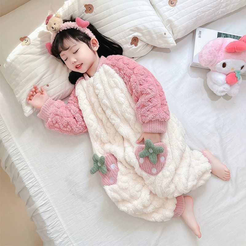 女童睡袋珊瑚绒冬季加厚款幼儿宝宝防踢被秋冬儿童法兰绒可爱睡衣