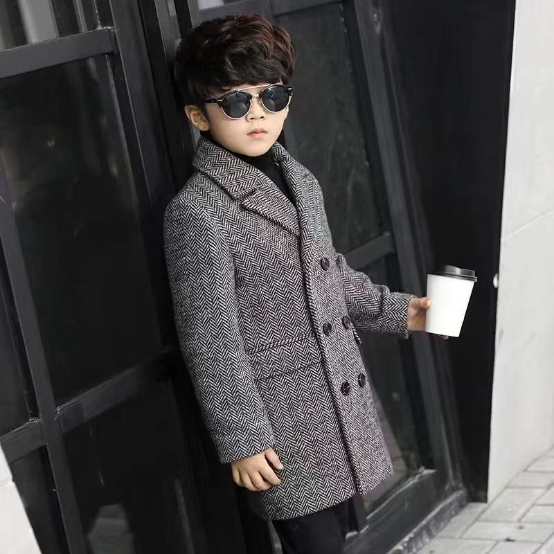 男童毛呢大衣秋冬装韩版新款儿童中大童中长款夹加棉加厚呢子帅气