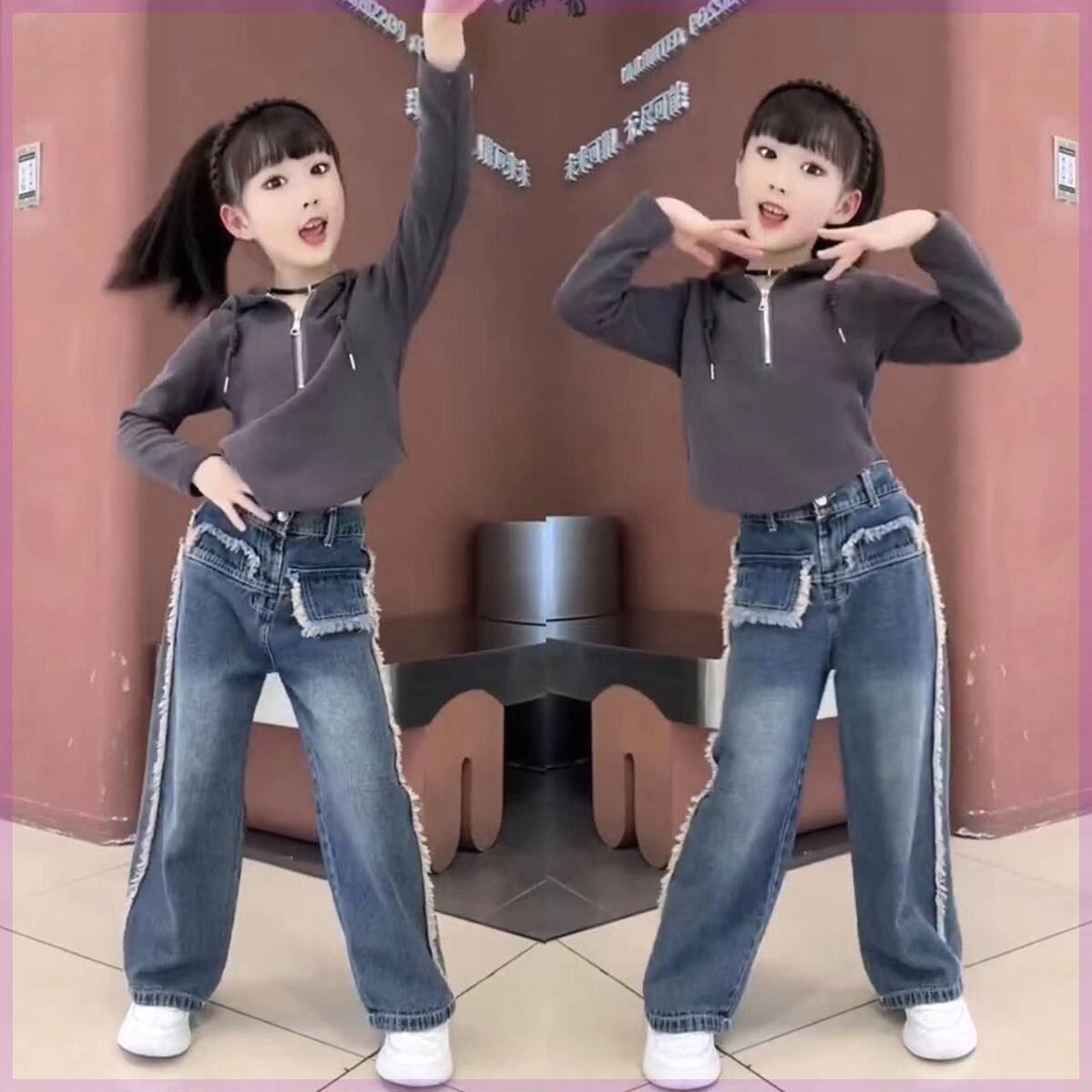 女童春装套装2024爆款大童女装连帽长袖时髦牛仔裤儿童秋天两件套