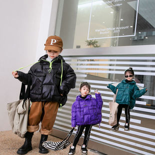 儿童羽绒服女童短款冬装2025新款洋气套头男童大童宽松加厚外套潮