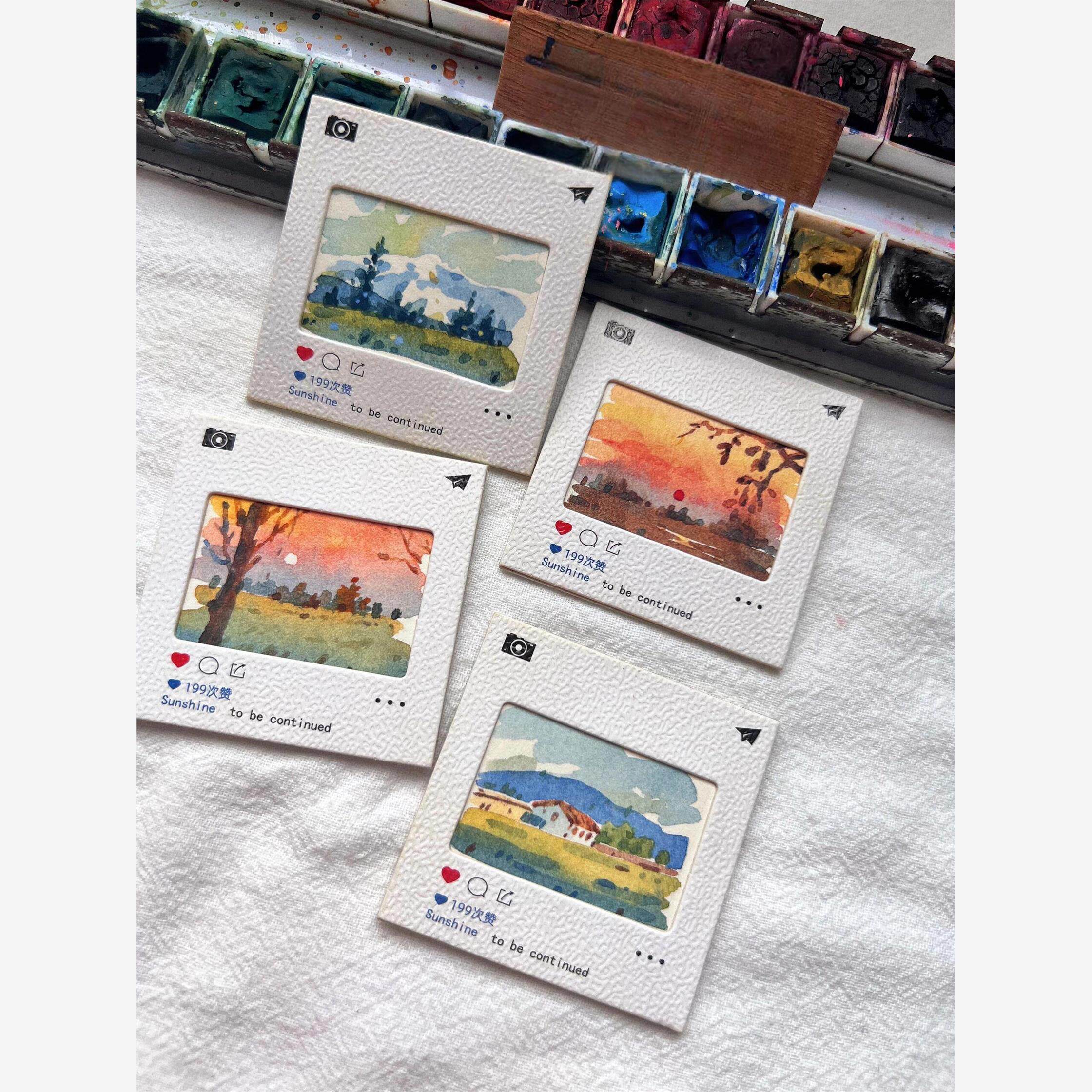 美术生专用胶片夹风景卡迷你动漫装饰画创意卡片水彩纸中粗纹画纸