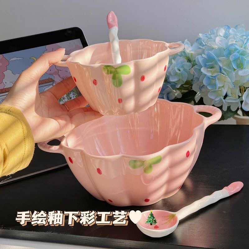 草莓双耳南瓜汤碗陶瓷釉