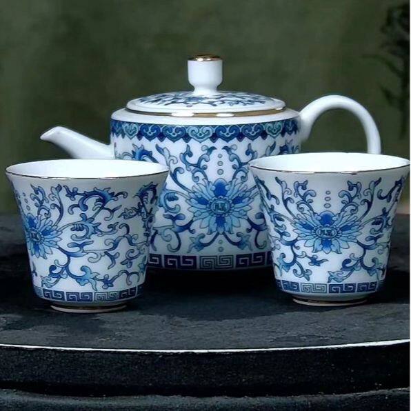 青花缠枝莲茶壶茶叶罐茶