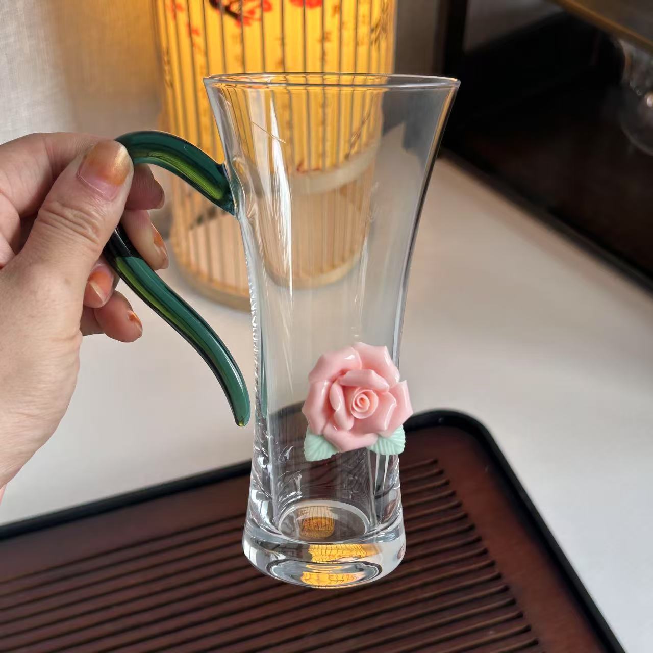 绿茶杯高玻璃杯带把手女