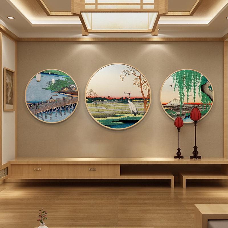 日式餐厅装饰画居酒屋榻榻米日料店民宿挂画客厅茶室圆形墙面壁画图片