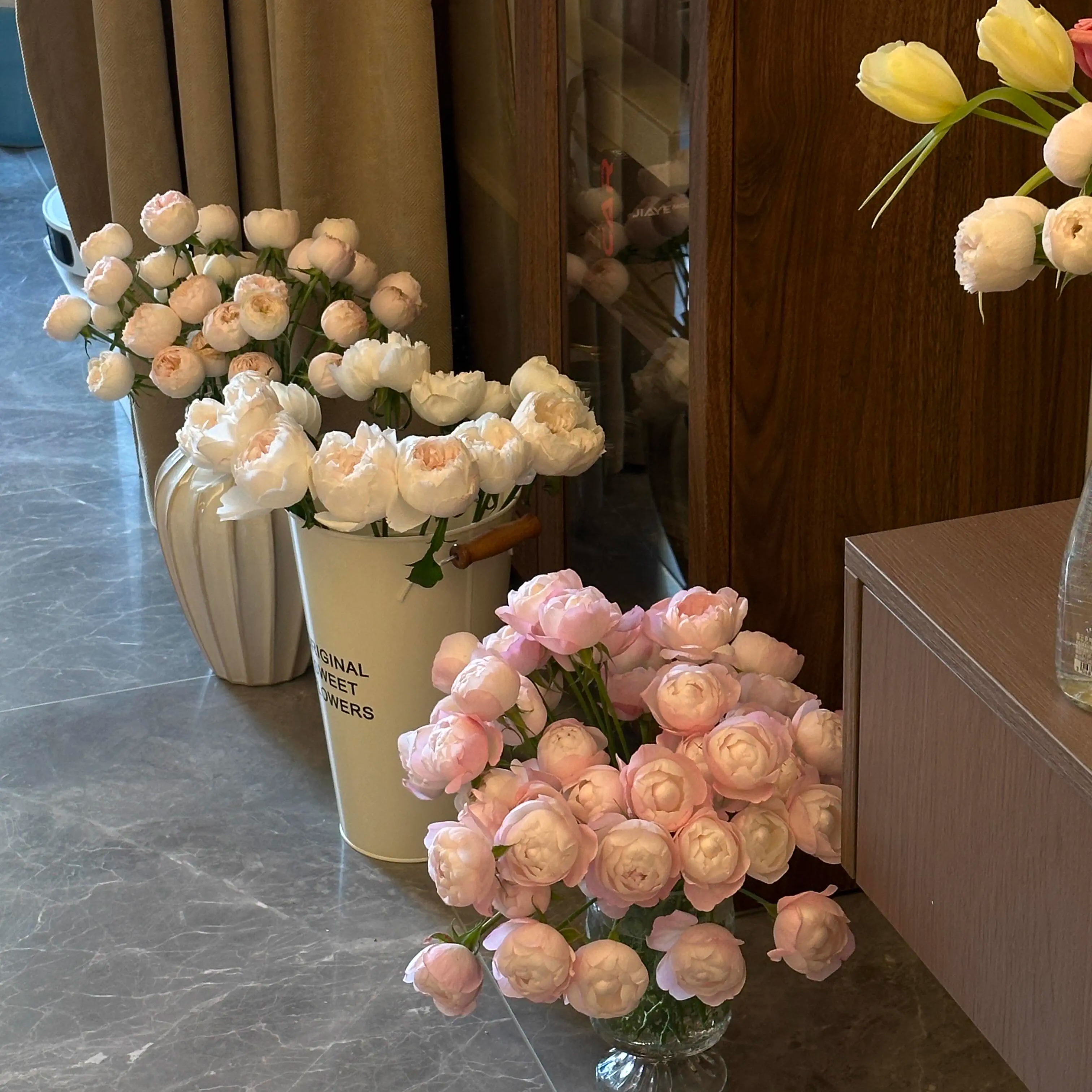 【一桶多用】简约醒花桶家用铁皮桶花店装饰花器干花鲜花桶多功能