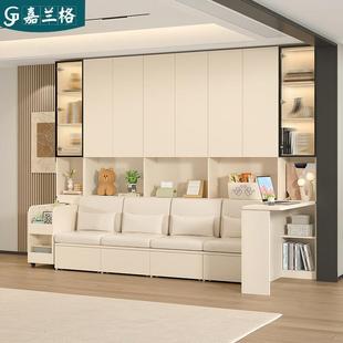 客厅沙发一体柜家用整墙一体到顶书柜卡座带玻璃门储物柜子9F81