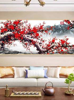 5d红梅花报春图钻石画0砖25年新款石秀十2字绣A7815客厅中式钻贴