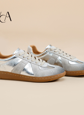 VCA德训鞋女鞋真皮2025新款轻便平底鞋春秋软底休闲鞋牛皮运动鞋