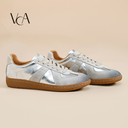 VCA德训鞋女鞋真皮2025新款轻便平底鞋春秋软底休闲鞋牛皮运动鞋