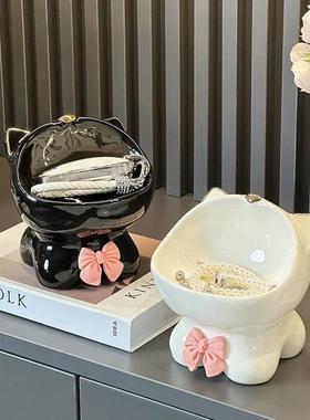 轻奢高档招财猫收纳盒客厅鞋柜入户玄关门口放钥匙摆件家居装饰品