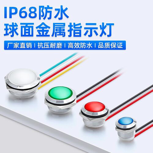 IP68防水金属指示灯LED球头信号灯双色12/16/19/22MM电源24V220V