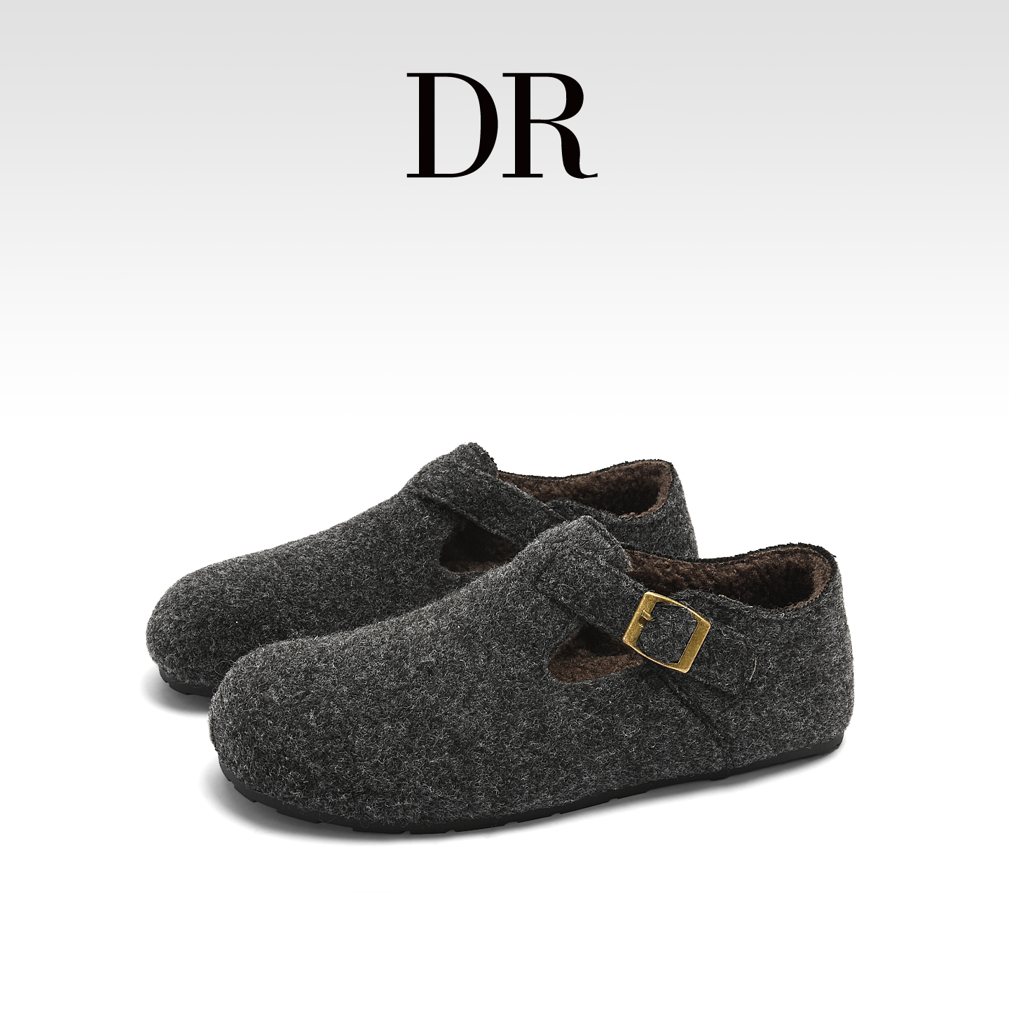 全包毛呢一脚蹬加厚保暖勃肯鞋