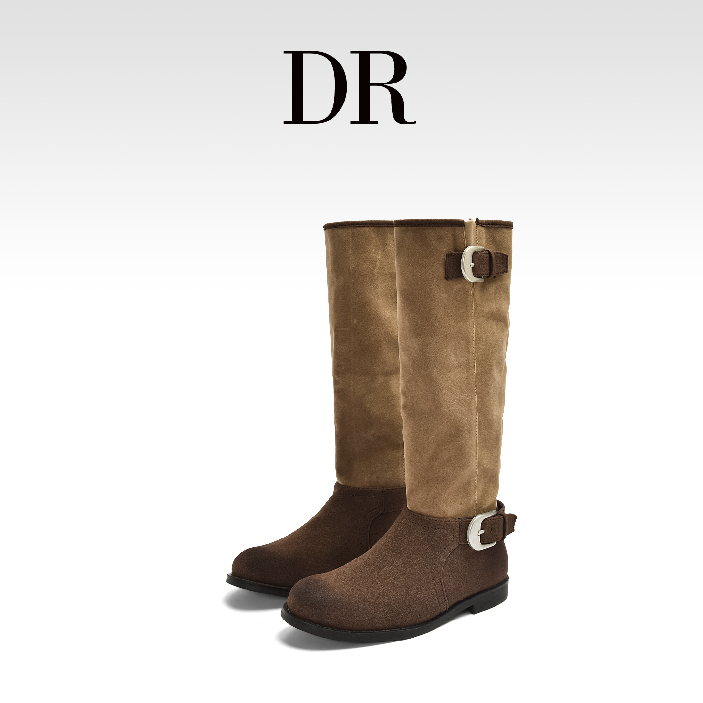 真皮时装靴粗跟增高显瘦骑士靴