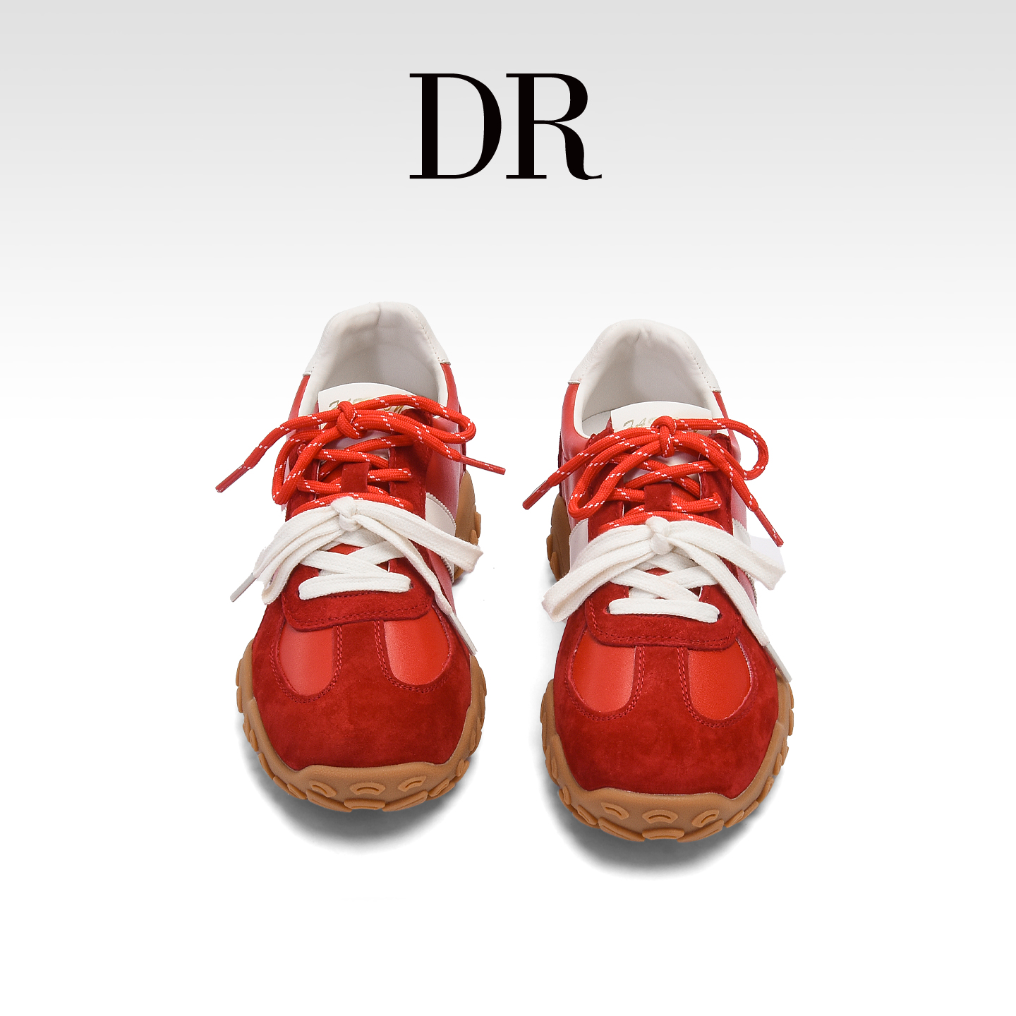 DR官方正品7cm内增高红色德训鞋2025新款轻便系带真皮阿甘鞋女