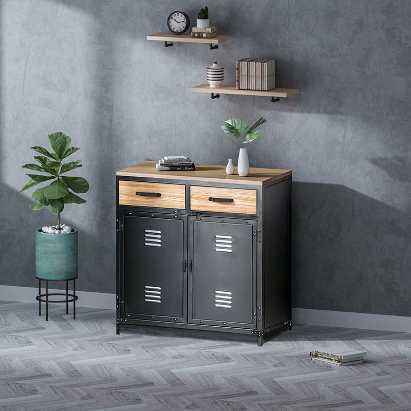工业风复古铁艺餐边收纳矮柜