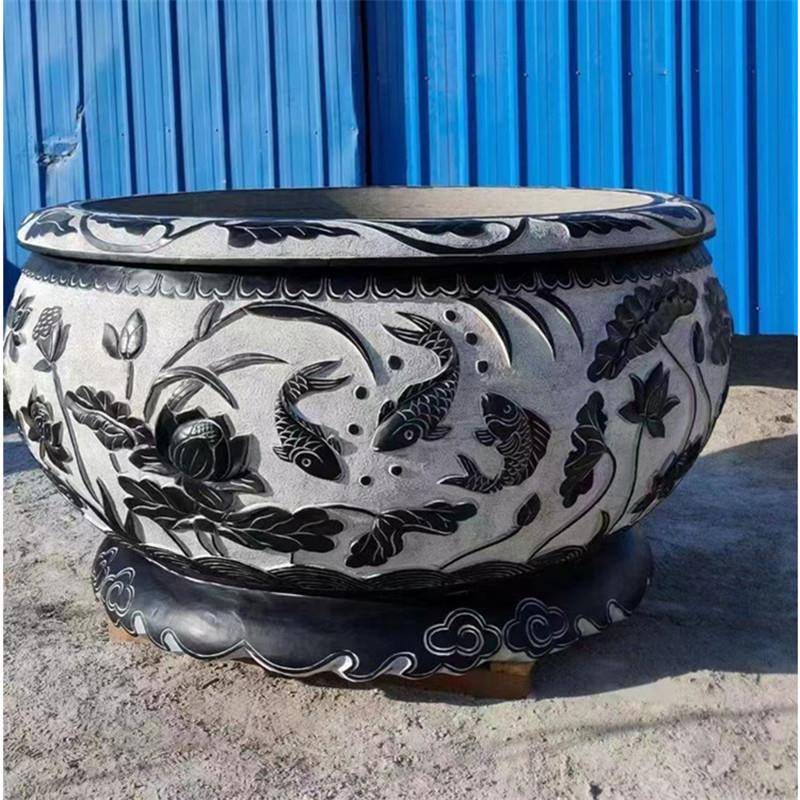石圆缸青雕石雕刻庭件荷花缸院别墅养鱼石230203缸摆石鱼缸厂家