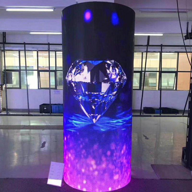 柔性屏LED显屏创意广P2P2.5柔屏弧告形圆柱曲面屏多示媒体报告展