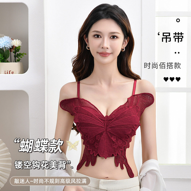 新款性感镂空刺绣女内衣无钢圈纯欲显瘦美背蝴蝶防走光文胸