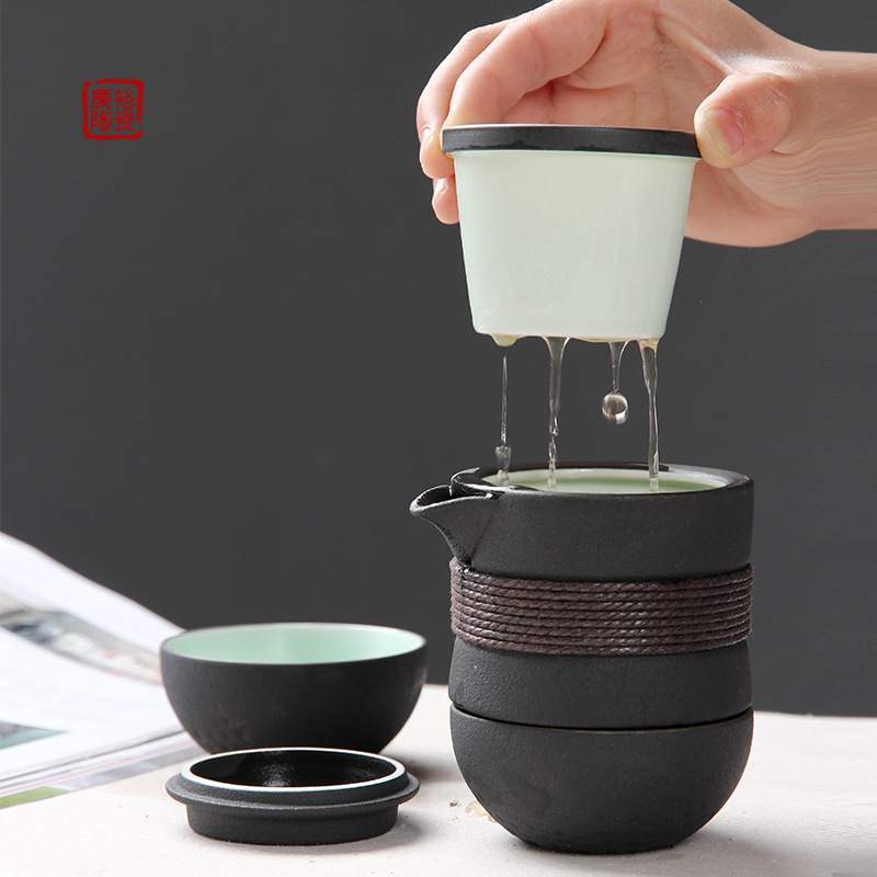 一壶两杯陶瓷便携旅行茶具日式个人休闲办公泡茶壶茶杯套装快客杯