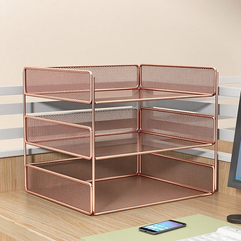 办公桌置物架文件收纳层架分层资料档案收纳盒金属书立架桌面整理