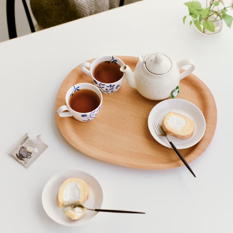 优雅可爱 防滑托盘日本KINTO实木茶盘茶托水果早餐椭圆形木托盘
