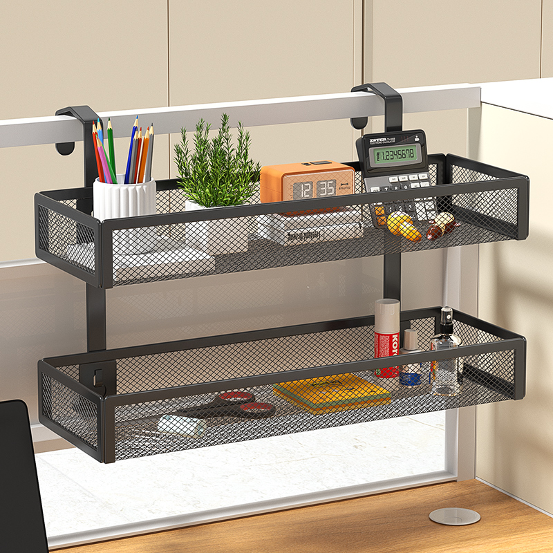 办公桌挂架铁艺多层置物架文件文具窗台搁板收纳蓝盆栽架办公室隔