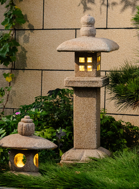 中式仿石宫灯庭院装饰太阳能石灯笼花园景观户外落地造型石雕摆件