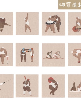 超可爱日系小众相扑运动粉色组合装饰画卧室客厅儿童房间床头画芯
