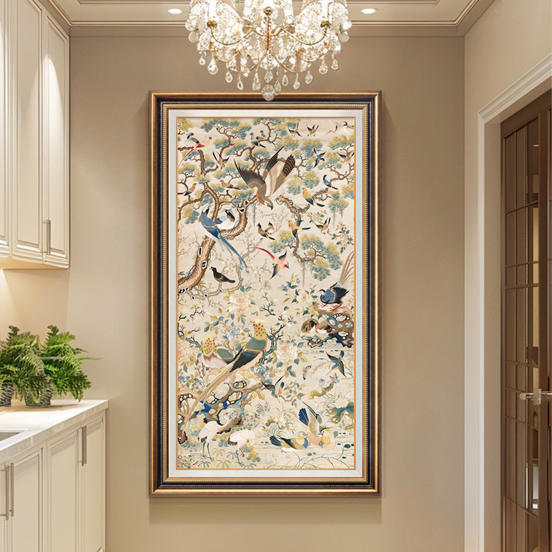 《百鸟争鸣图》美式入户玄关装饰画轻奢走廊壁画欧式高档法式挂画