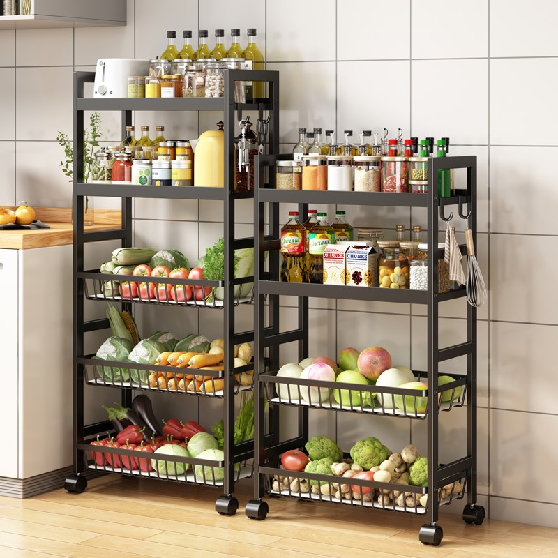 厨房菜篮子置物架多层落地储物架放果蔬菜架子小推车多功能收纳筐