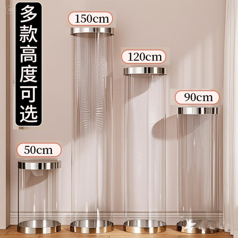 毛绒玩具收纳桶透明圆筒化妆品空瓶收纳娃娃收纳神器大容量圆柱筒