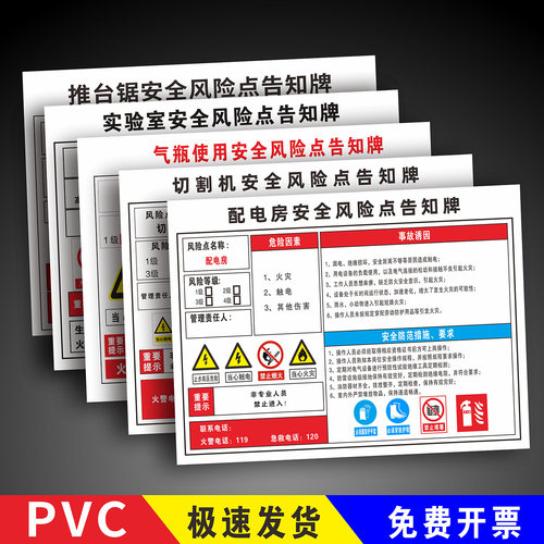 安全风险点告知牌卡车间岗位标识牌配电房危险标示有限受限空间标示工厂生产设备职业危害告示警示标志牌定制