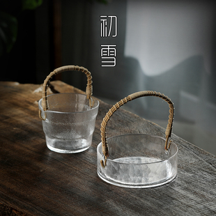 玻璃水果篮客厅零食盘家w用收纳糖果盒轻奢茶几手提托盘干果 日式