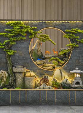 鱼池景观摆件水幕墙流水屏风隔断办公室客厅玄关假山喷泉背景墙