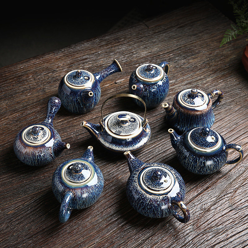 陶瓷茶壶天目釉拉丝侧把壶水壶提梁壶西施N壶功夫茶具泡茶壶家用