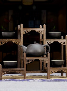 小博古架榫卯鸡翅实木中式多宝阁茶F壶茶具置物架 摆件底座展示架