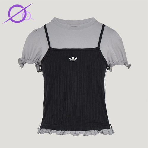 Adidas/阿迪达斯正品三叶草女士时尚经典花边下摆短袖T恤KY3299