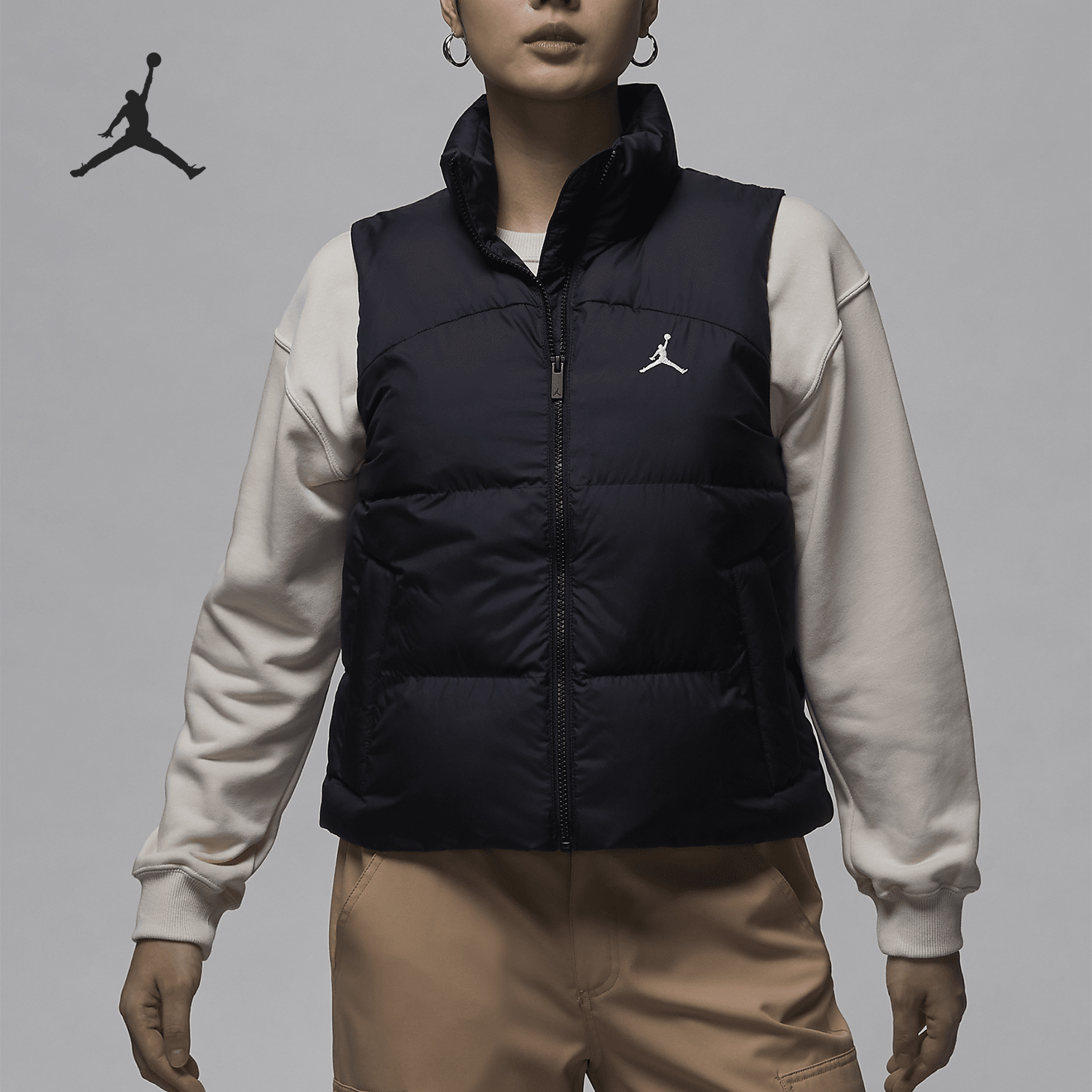 Nike/耐克正品JORDAN女士运动休闲保暖立领棉马甲FV7150-010