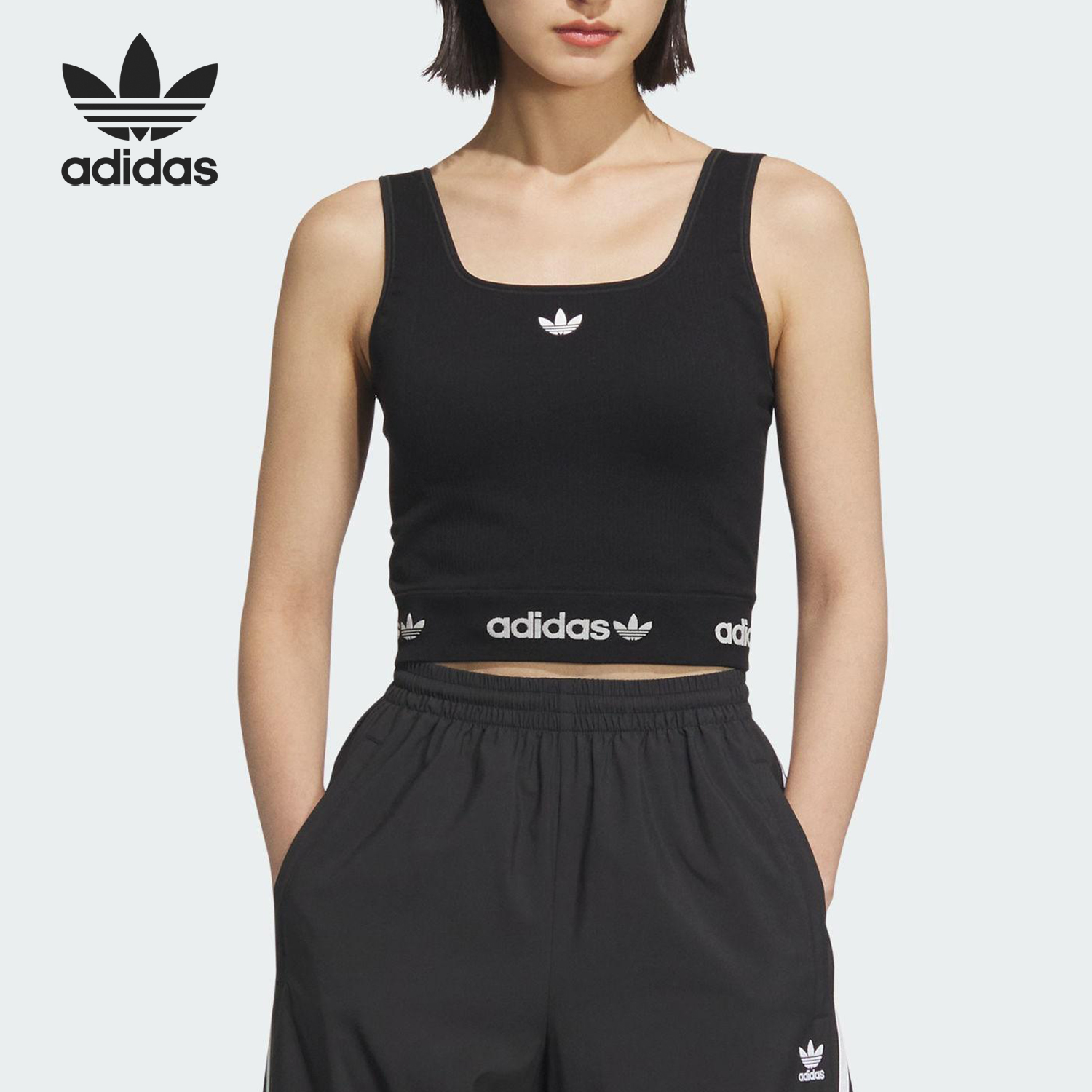Adidas/阿迪达斯正品三叶草女士透气修身短款运动背心KB6420