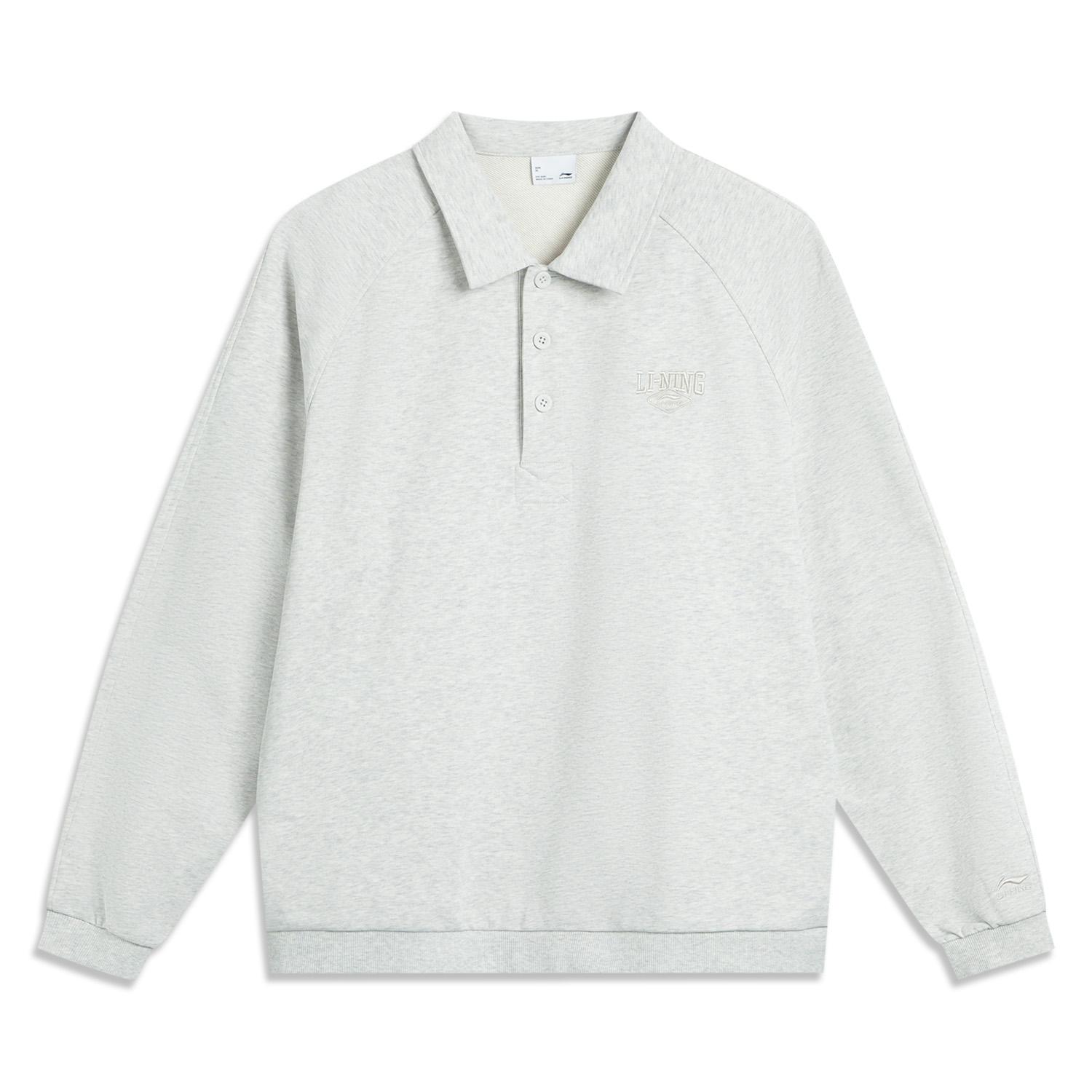 李宁正品运动生活系列男女同款纯色简约翻领卫衣套头衫AWDVE17