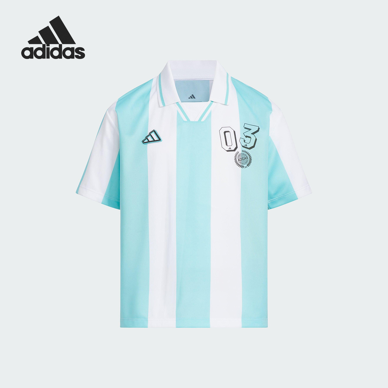 Adidas/阿迪达斯正品2025夏季款儿童运动足球条纹T恤JM3432