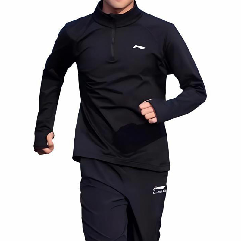 李宁正品2025新款男子跑步速干运动健身舒适立领长袖T恤ATLT127-1