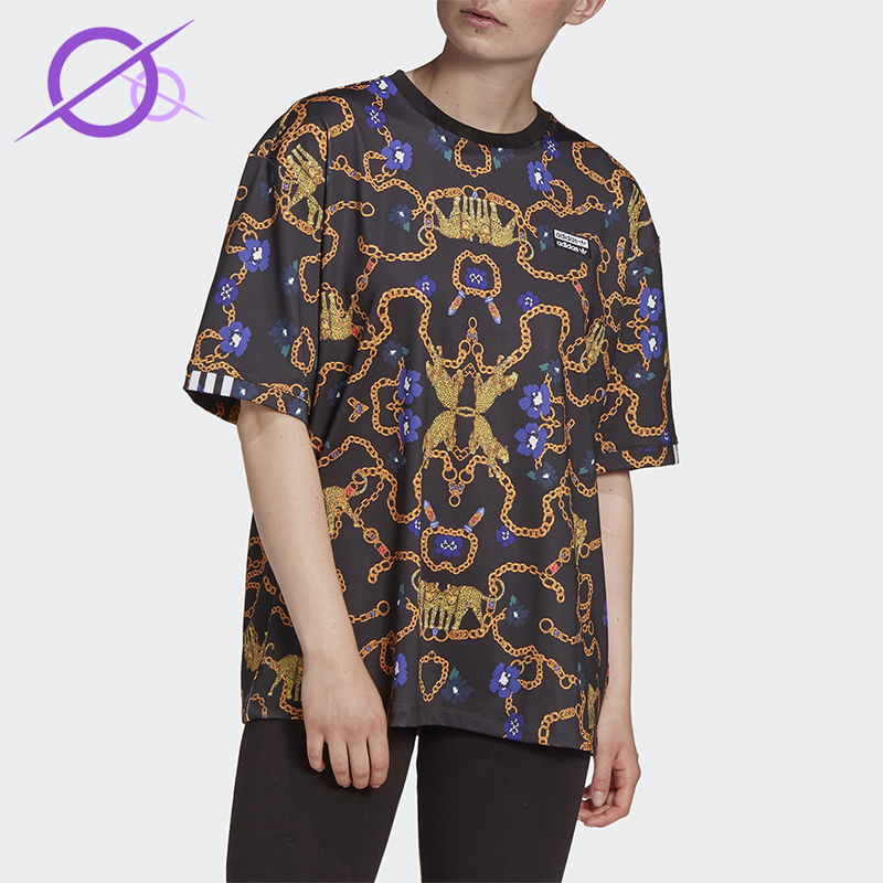 Adidas/阿迪达斯正品三叶草女士透气套头满印印花短袖T恤GD4268